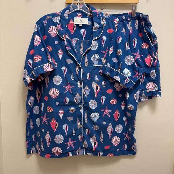 Printfresh Beachcomber Seashells 2 pc Pajama Set Top Shorts Organic Blue XXL - Picture 3 of 11